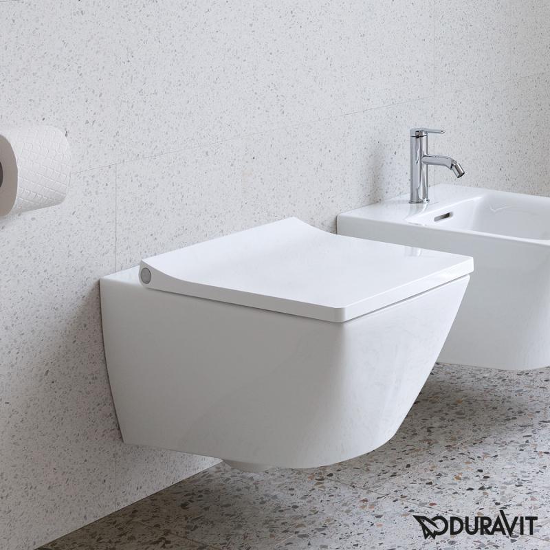 Immagine di Duravit VIU vaso sospeso Compact Rimless® a cacciata, senza brida, senza sedile, capacità di acqua di risciacquo 4,5 l, UWL classe 1, colore bianco 2573090000