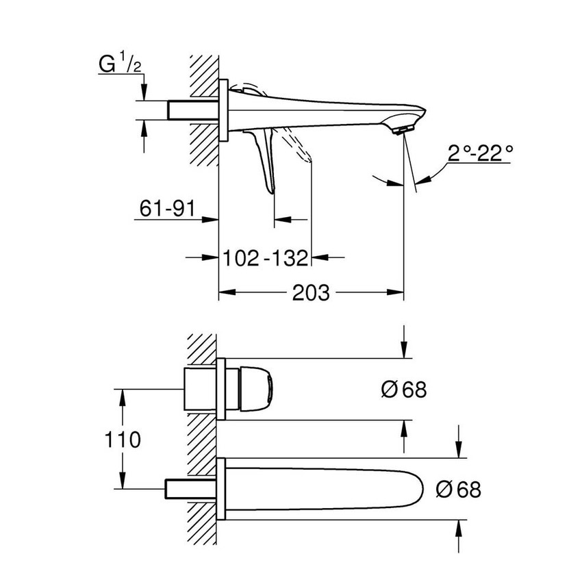 Immagine di Grohe EUROSTYLE miscelatore a 2 fori, per lavabo, incasso a parete, senza corpo incasso, finitura cromo 19571003