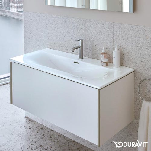 Immagine di Duravit VIU lavabo consolle 103 cm, monoforo, con troppopieno, con bordo per rubinetteria, lato inferiore smaltato, colore bianco 2344100000