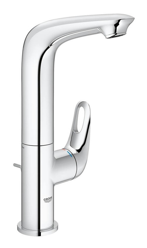 Immagine di Grohe EUROSTYLE miscelatore monocomando H.27 cm, per lavabo, con bocca girevole e scarico, finitura cromo 23569003