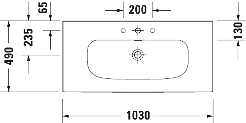 Immagine di Duravit VIU lavabo consolle 103 cm, monoforo, con troppopieno, con bordo per rubinetteria, lato inferiore smaltato, colore bianco 2344100000