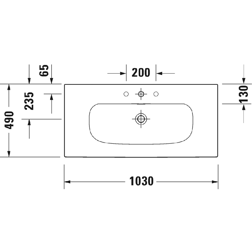 Immagine di Duravit VIU lavabo consolle 103 cm, monoforo, con troppopieno, con bordo per rubinetteria, lato inferiore smaltato, colore bianco 2344100000