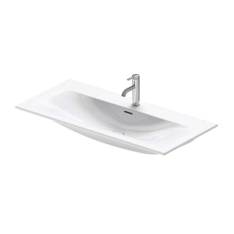 Immagine di Duravit VIU lavabo consolle 103 cm, monoforo, con troppopieno, con bordo per rubinetteria, lato inferiore smaltato, WonderGliss, colore bianco 23441000001