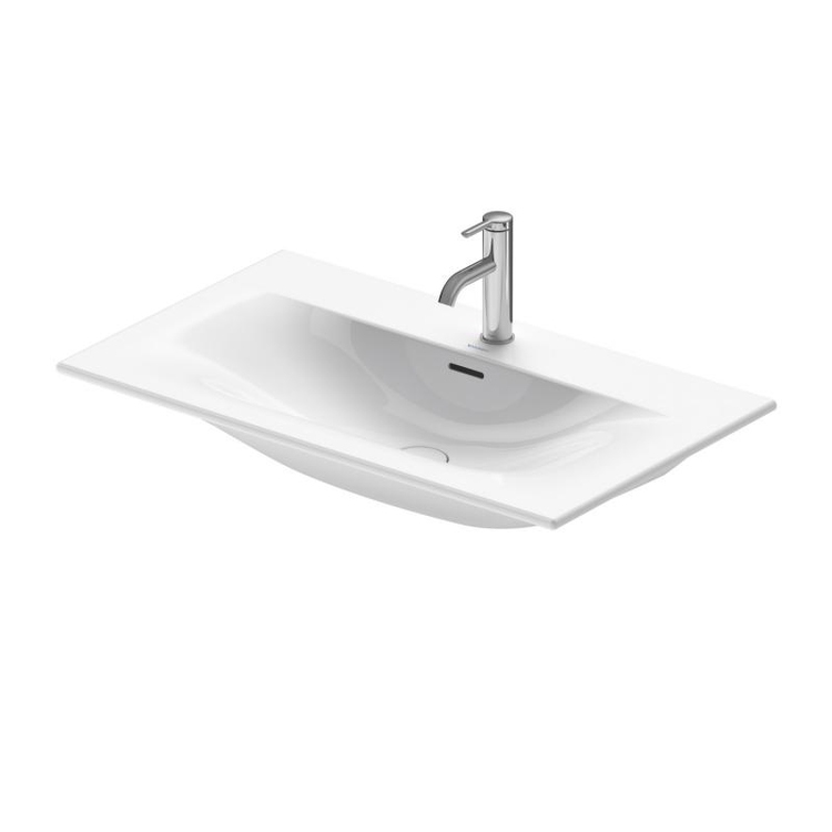 Duravit VIU lavabo consolle 83 cm, monoforo, con troppopieno, con bordo per rubinetteria, lato inferiore smaltato, colore bianco 2344830000