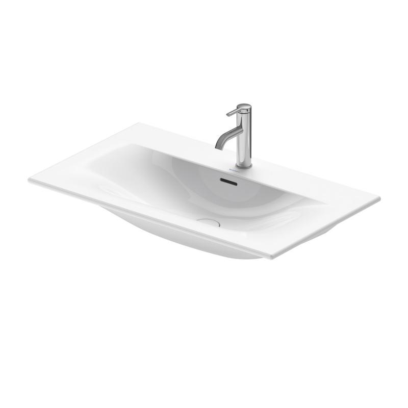 Immagine di Duravit VIU lavabo consolle 83 cm, monoforo, con troppopieno, con bordo per rubinetteria, lato inferiore smaltato, colore bianco 2344830000