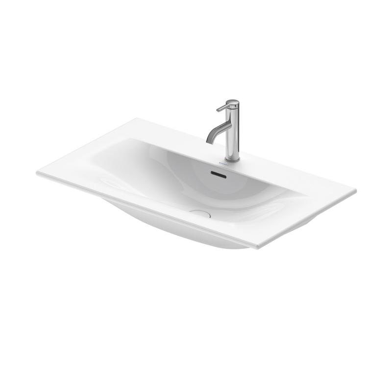 Immagine di Duravit VIU lavabo consolle 73 cm, monoforo, con troppopieno, con bordo per rubinetteria, lato inferiore smaltato, WonderGliss, colore bianco 23447300001
