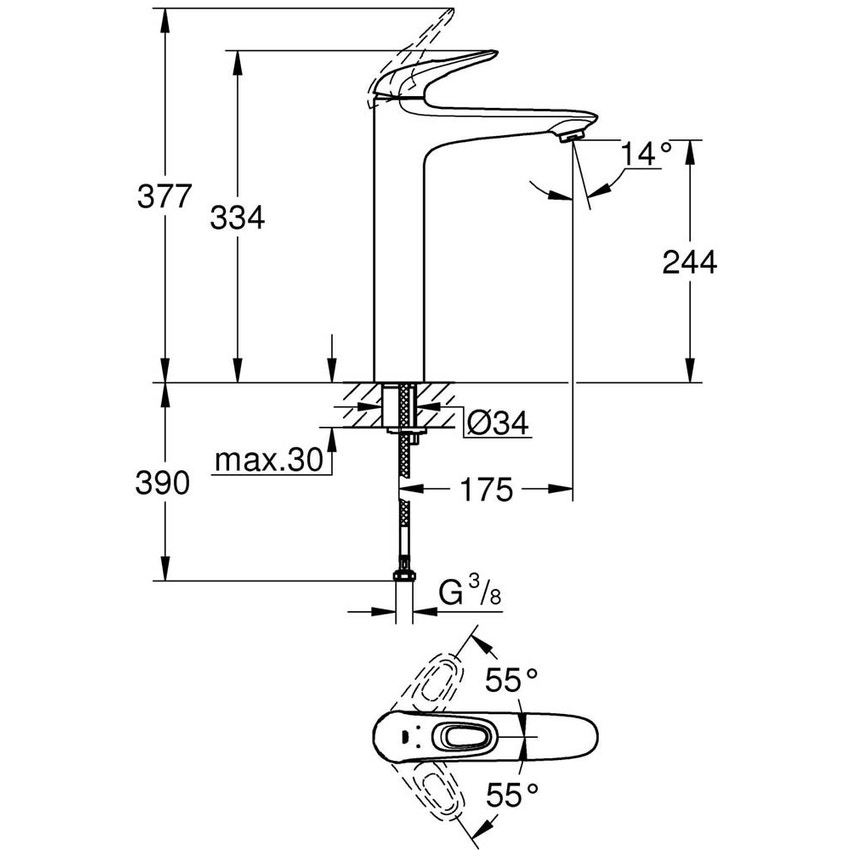 Immagine di Grohe EUROSTYLE miscelatore monocomando H.33 cm, per lavabo, con risparmio idrico, senza scarico, finitura cromo 23570003