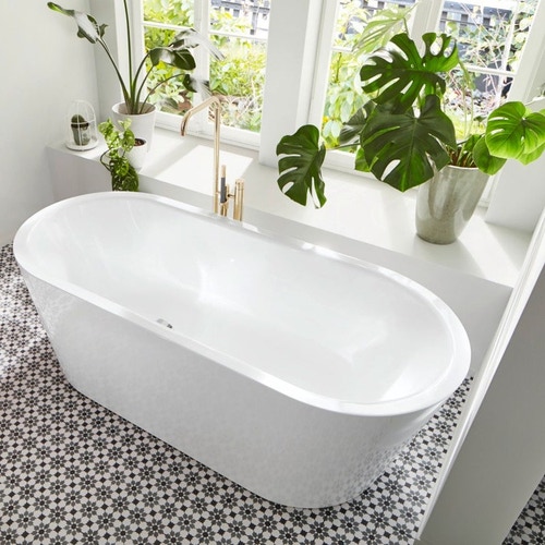 Immagine di Kaldewei MEISTERSTÜCK CLASSIC DUO OVAL vasca L.170 P.75 cm, in acciaio smaltato, colonna di scarico KA 4002, colore bianco alpino 202940750001