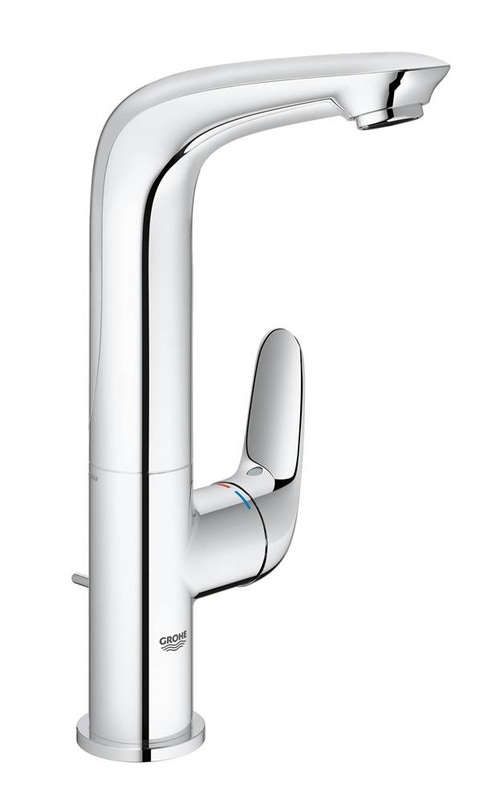 Immagine di Grohe EUROSTYLE miscelatore monocomando H.27 cm, per lavabo, con bocca girevole e scarico, finitura cromo 23718003
