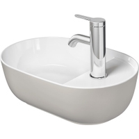 Immagine di Duravit LUV bacinella da appoggio soprapiano 42 cm, monoforo, con rettifica, reversibile, senza troppopieno, con bordo per rubinetteria, WonderGliss, interno colore bianco, esterno colore sabbia finitura opaco 03814221001