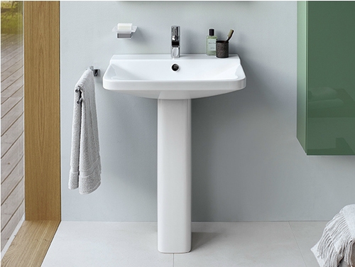 Immagine di Duravit P3 COMFORTS lavabo 60 cm, monoforo, con troppopieno, con bordo per rubinetteria, lato inferiore smaltato, WonderGliss, colore bianco 23316000001
