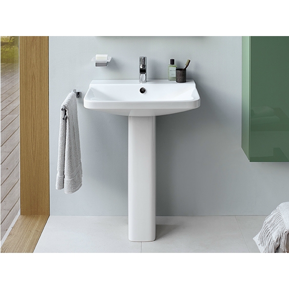 Immagine di Duravit P3 COMFORTS lavabo 60 cm, monoforo, con troppopieno, con bordo per rubinetteria, lato inferiore smaltato, WonderGliss, colore bianco 23316000001