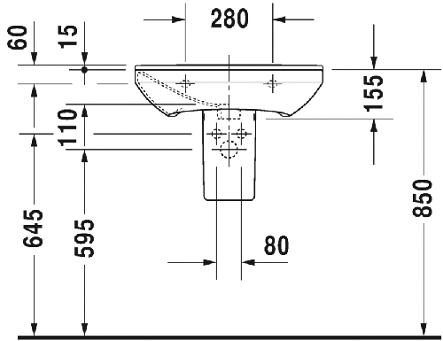 Immagine di Duravit P3 COMFORTS lavabo 60 cm, monoforo, con troppopieno, con bordo per rubinetteria, lato inferiore smaltato, WonderGliss, colore bianco 23316000001