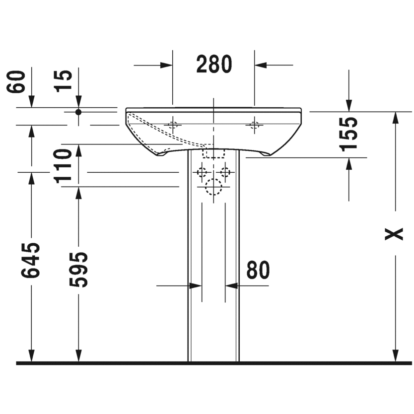 Immagine di Duravit P3 COMFORTS lavabo 60 cm, monoforo, con troppopieno, con bordo per rubinetteria, lato inferiore smaltato, WonderGliss, colore bianco 23316000001