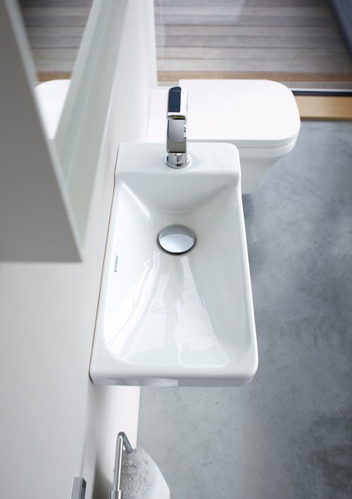 Immagine di Duravit P3 COMFORTS lavamani 50 cm, monoforo, senza troppopieno, con bordo per rubinetteria, lato inferiore smaltato, WonderGliss, colore bianco 07155000001