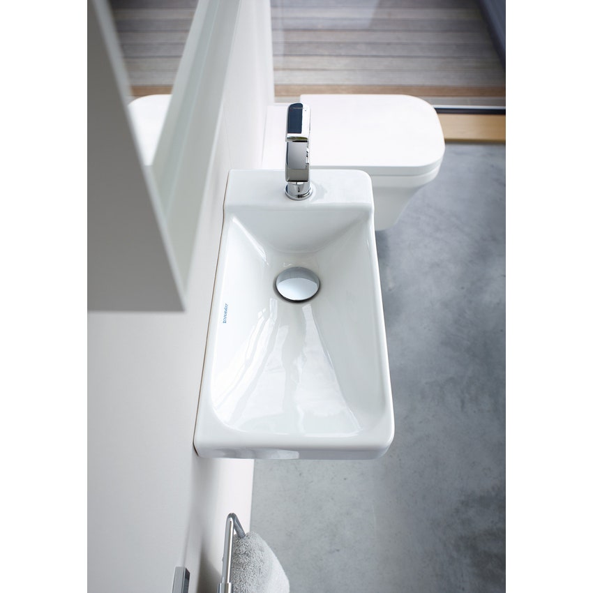 Immagine di Duravit P3 COMFORTS lavamani 50 cm, monoforo, senza troppopieno, con bordo per rubinetteria, lato inferiore smaltato, WonderGliss, colore bianco 07155000001