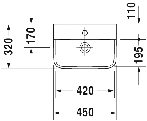 Immagine di Duravit P3 COMFORTS lavamani 45 cm, monoforo, con troppopieno, con bordo per rubinetteria, lato inferiore smaltato, colore bianco 0716450000