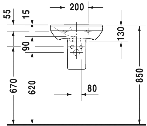 Immagine di Duravit P3 COMFORTS lavamani 45 cm, monoforo, con troppopieno, con bordo per rubinetteria, lato inferiore smaltato, colore bianco 0716450000
