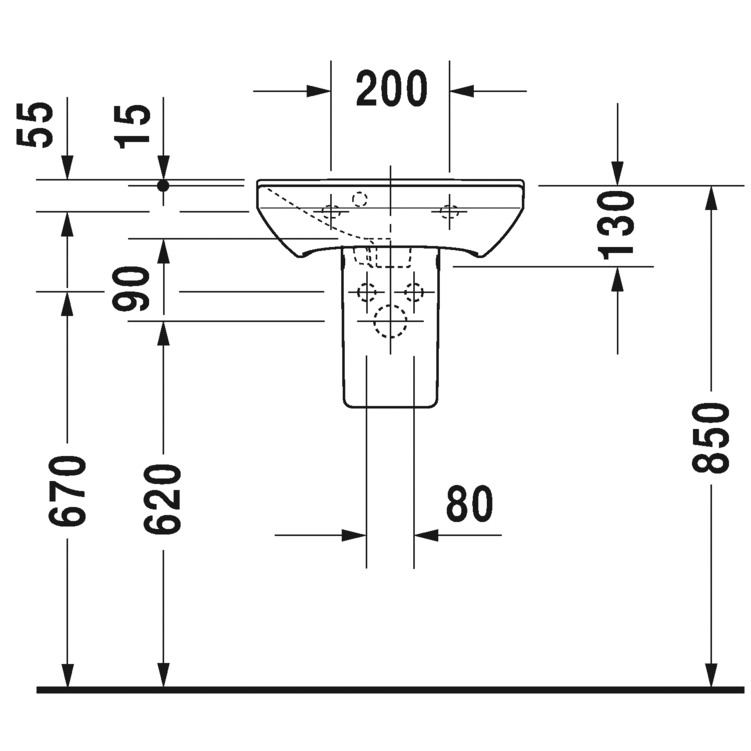 Immagine di Duravit P3 COMFORTS lavamani 45 cm, monoforo, con troppopieno, con bordo per rubinetteria, lato inferiore smaltato, colore bianco 0716450000