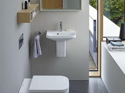 Immagine di Duravit P3 COMFORTS lavamani 45 cm, monoforo, con troppopieno, con bordo per rubinetteria, lato inferiore smaltato, colore bianco 0716450000