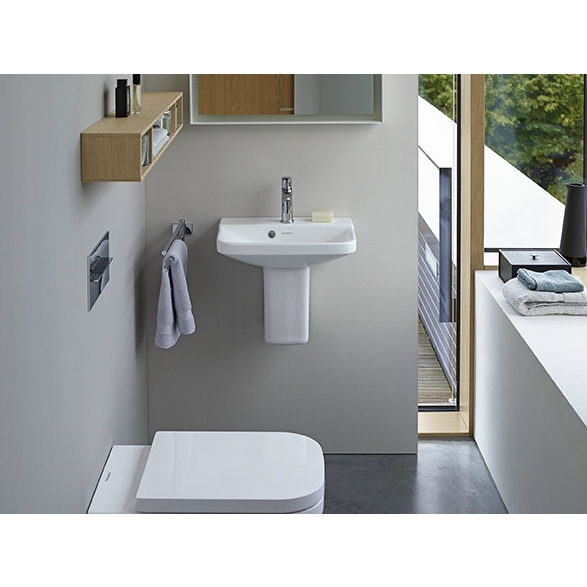 Immagine di Duravit P3 COMFORTS lavamani 45 cm, monoforo, con troppopieno, con bordo per rubinetteria, lato inferiore smaltato, colore bianco 0716450000