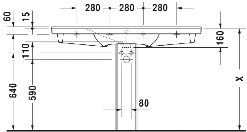 Immagine di Duravit P3 COMFORTS lavabo consolle 125 cm, monoforo, con troppopieno, con bordo per rubinetteria, WonderGliss, colore bianco 23321200001