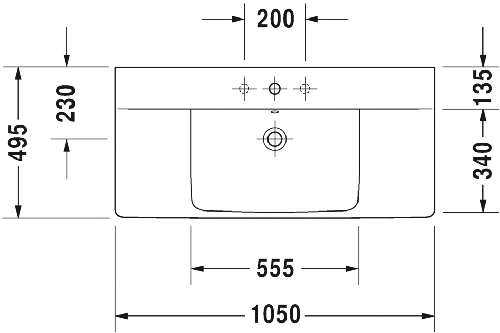 Immagine di Duravit P3 COMFORTS lavabo consolle 105 cm, monoforo, con troppopieno, con bordo per rubinetteria, colore bianco 2332100000