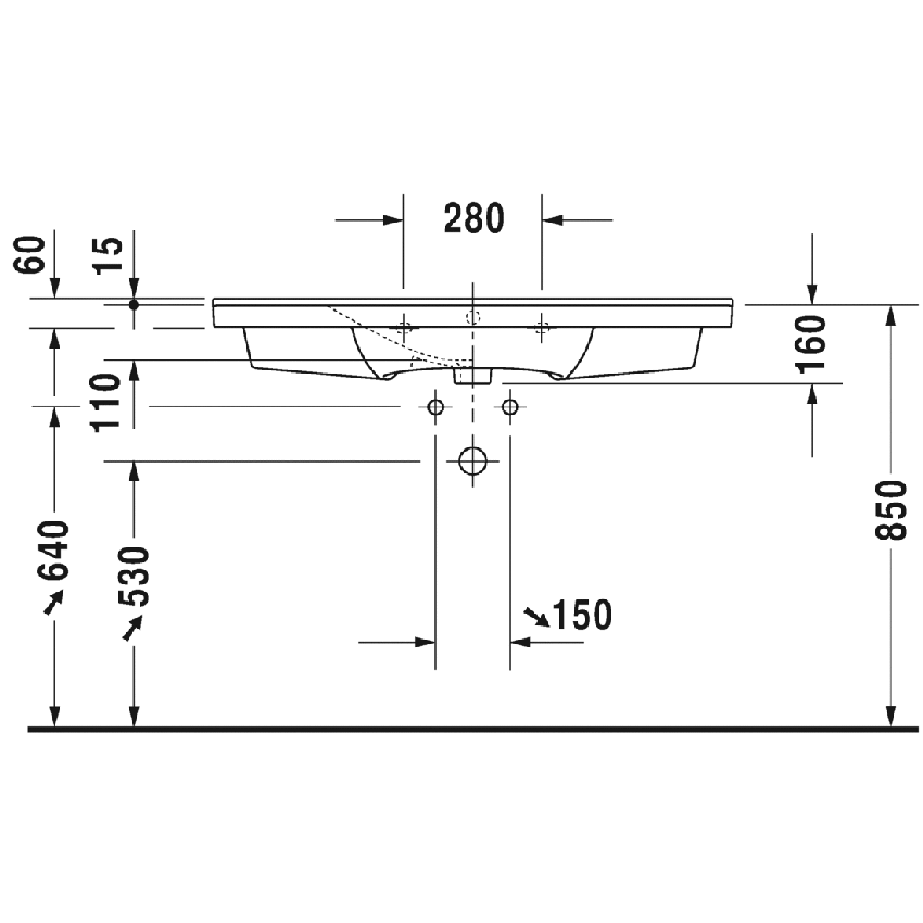 Immagine di Duravit P3 COMFORTS lavabo consolle 105 cm, monoforo, con troppopieno, con bordo per rubinetteria, colore bianco 2332100000