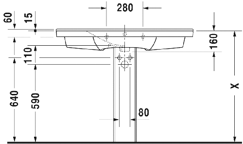 Immagine di Duravit P3 COMFORTS lavabo consolle 105 cm, monoforo, con troppopieno, con bordo per rubinetteria, colore bianco 2332100000