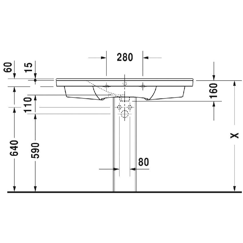 Immagine di Duravit P3 COMFORTS lavabo consolle 105 cm, monoforo, con troppopieno, con bordo per rubinetteria, colore bianco 2332100000