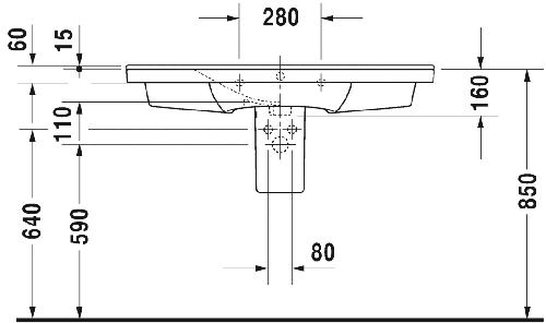 Immagine di Duravit P3 COMFORTS lavabo consolle 105 cm, monoforo, con troppopieno, con bordo per rubinetteria, colore bianco 2332100000