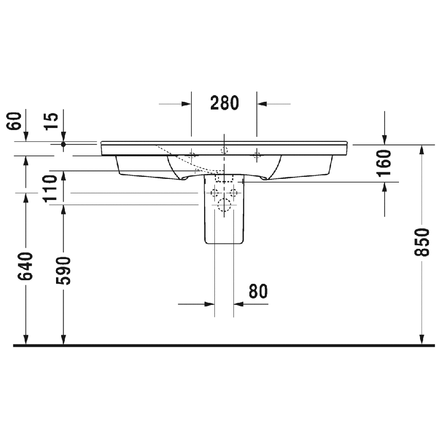 Immagine di Duravit P3 COMFORTS lavabo consolle 105 cm, monoforo, con troppopieno, con bordo per rubinetteria, colore bianco 2332100000