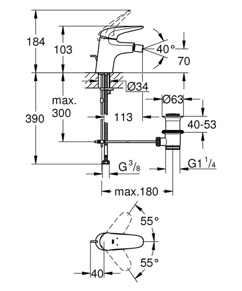 Immagine di Grohe EUROSTYLE miscelatore monocomando H.14 cm, per bidet, con scarico, finitura cromo 23720003