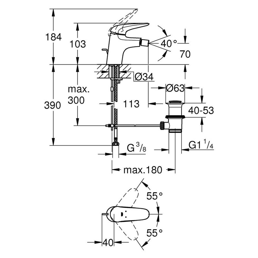 Immagine di Grohe EUROSTYLE miscelatore monocomando H.14 cm, per bidet, con scarico, finitura cromo 23720003