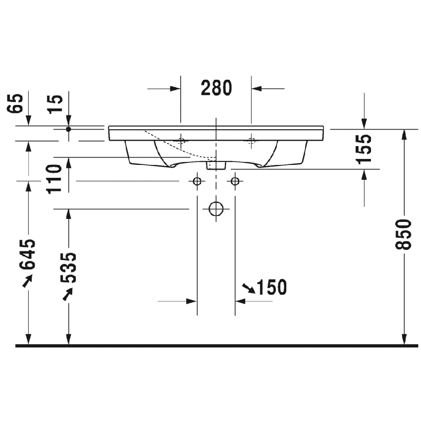 Immagine di Duravit P3 COMFORTS lavabo consolle 85 cm, monoforo, con troppopieno, con bordo per rubinetteria, WonderGliss, colore bianco 23328500001