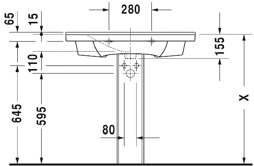 Immagine di Duravit P3 COMFORTS lavabo consolle 85 cm, monoforo, con troppopieno, con bordo per rubinetteria, WonderGliss, colore bianco 23328500001