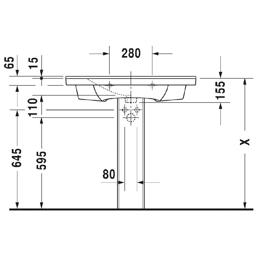 Immagine di Duravit P3 COMFORTS lavabo consolle 85 cm, monoforo, con troppopieno, con bordo per rubinetteria, WonderGliss, colore bianco 23328500001