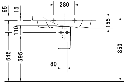 Immagine di Duravit P3 COMFORTS lavabo consolle 85 cm, monoforo, con troppopieno, con bordo per rubinetteria, WonderGliss, colore bianco 23328500001