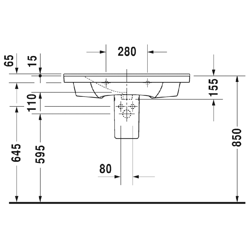 Immagine di Duravit P3 COMFORTS lavabo consolle 85 cm, monoforo, con troppopieno, con bordo per rubinetteria, WonderGliss, colore bianco 23328500001