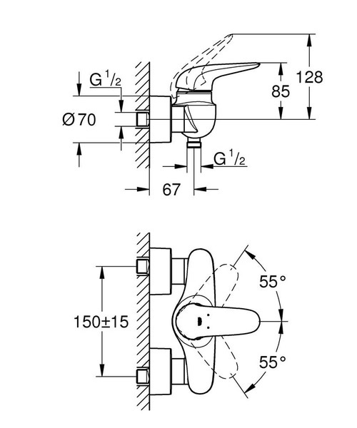 Immagine di Grohe EUROSTYLE miscelatore monocomando per doccia, con limitatore di temperatura e portata regolabile, finitura cromo 23722003
