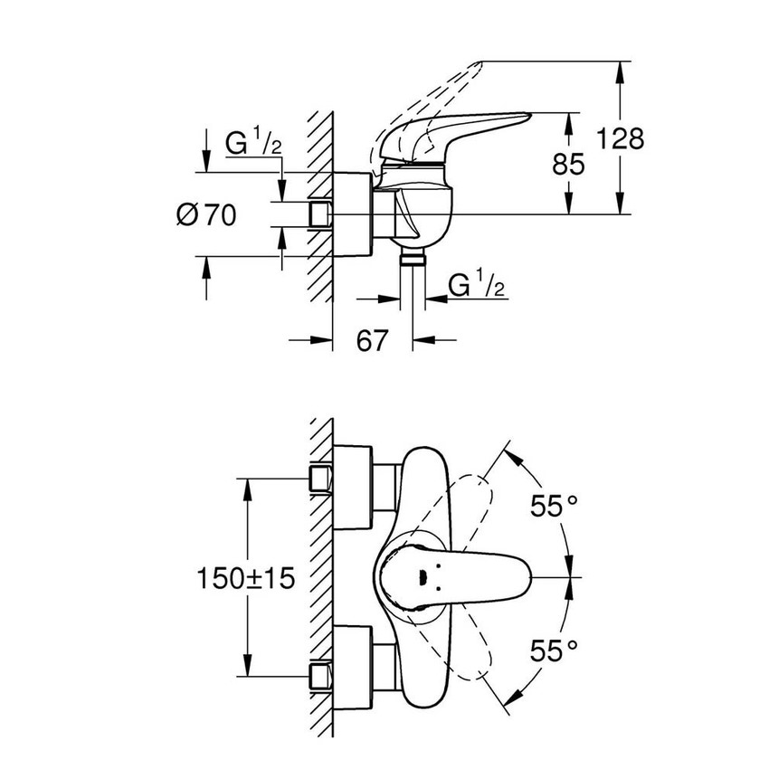 Immagine di Grohe EUROSTYLE miscelatore monocomando per doccia, con limitatore di temperatura e portata regolabile, finitura cromo 23722003