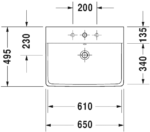 Immagine di Duravit P3 COMFORTS lavabo consolle 65 cm, monoforo, con troppopieno, con bordo per rubinetteria, lato inferiore smaltato, WonderGliss, colore bianco 23326500001