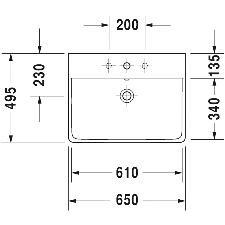 Immagine di Duravit P3 COMFORTS lavabo consolle 65 cm, monoforo, con troppopieno, con bordo per rubinetteria, lato inferiore smaltato, WonderGliss, colore bianco 23326500001
