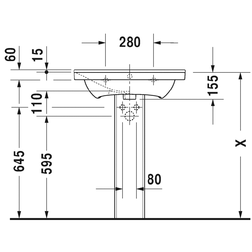 Immagine di Duravit P3 COMFORTS lavabo consolle 65 cm, monoforo, con troppopieno, con bordo per rubinetteria, lato inferiore smaltato, WonderGliss, colore bianco 23326500001
