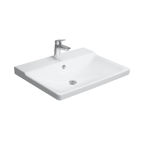 Immagine di Duravit P3 COMFORTS lavabo consolle 65 cm, monoforo, con troppopieno, con bordo per rubinetteria, lato inferiore smaltato, WonderGliss, colore bianco 23326500001