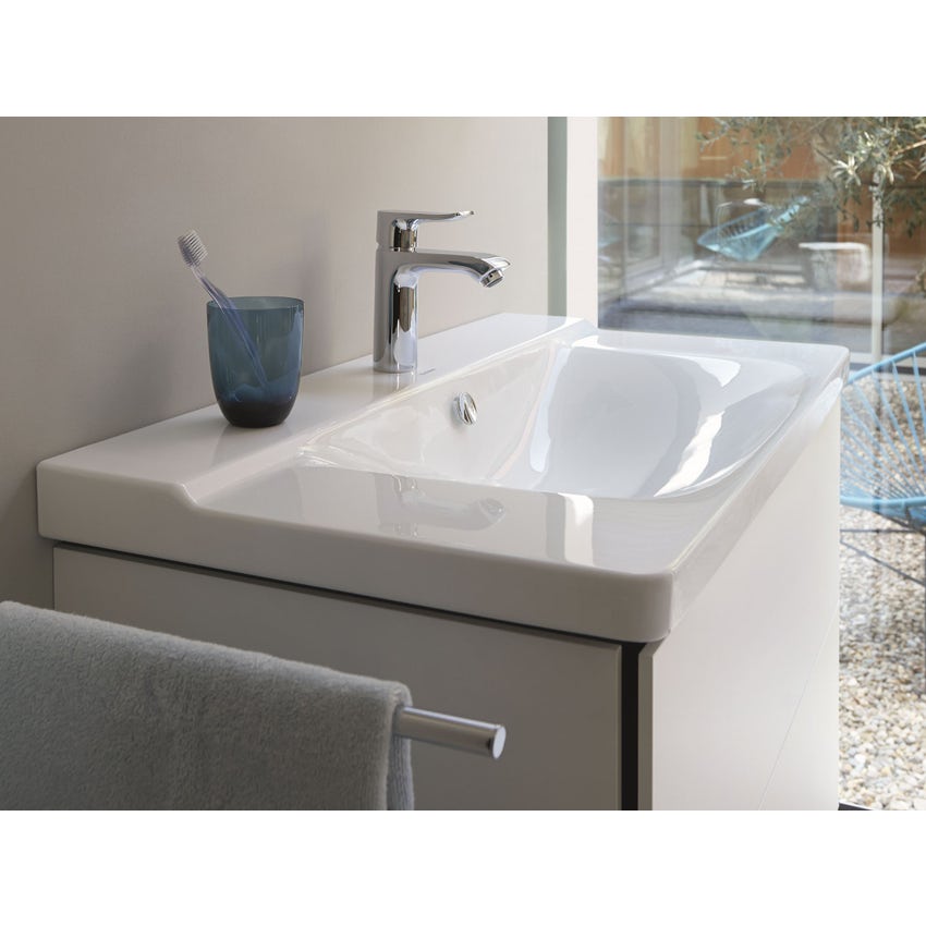 Immagine di Duravit P3 COMFORTS lavabo consolle 65 cm, monoforo, con troppopieno, con bordo per rubinetteria, lato inferiore smaltato, WonderGliss, colore bianco 23326500001