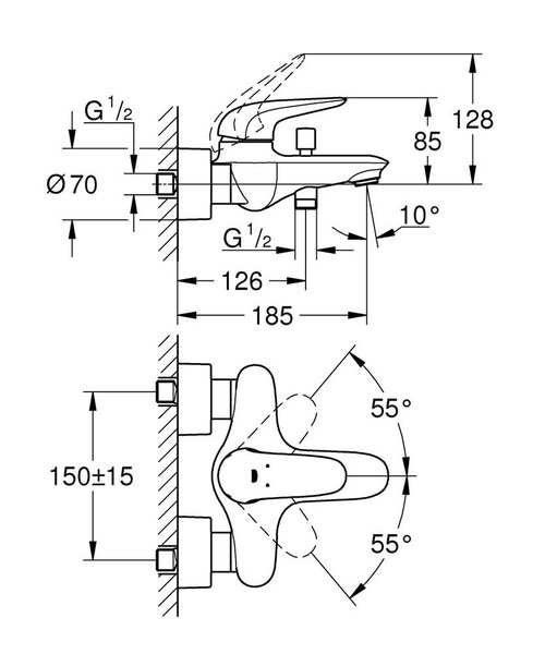 Immagine di Grohe EUROSTYLE miscelatore monocomando per vasca o doccia, con deviatore automatico, finitura cromo 23726003