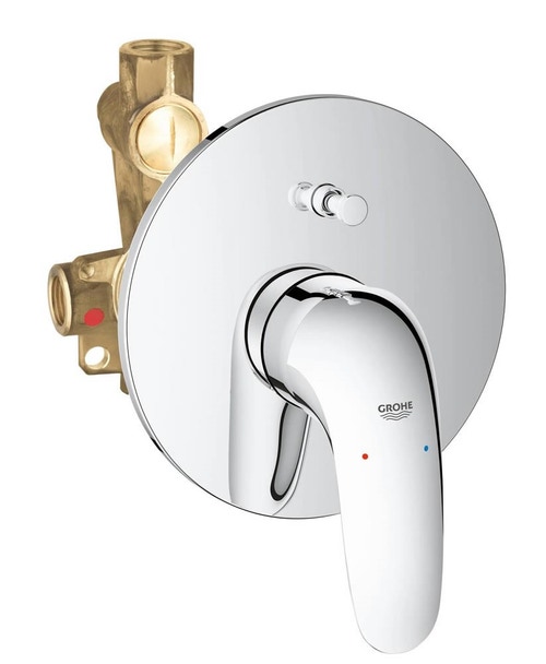 Immagine di Grohe EUROSTYLE miscelatore monocomando per vasca o doccia, con deviatore automatico e corpo incasso incluso, finitura cromo 23730003