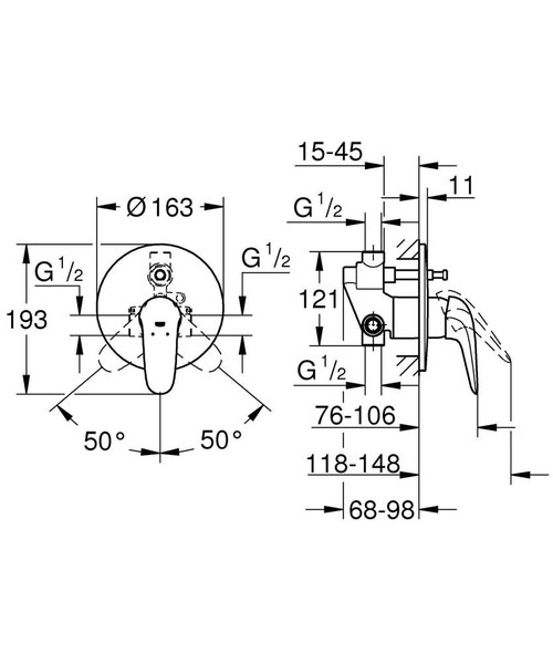Immagine di Grohe EUROSTYLE miscelatore monocomando per vasca o doccia, con deviatore automatico e corpo incasso incluso, finitura cromo 23730003