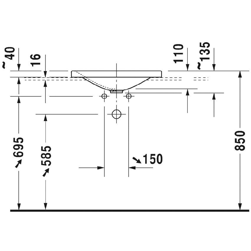 Immagine di Duravit P3 COMFORTS lavabo da incasso soprapiano 55 cm, senza troppopieno, colore bianco 0377550000
